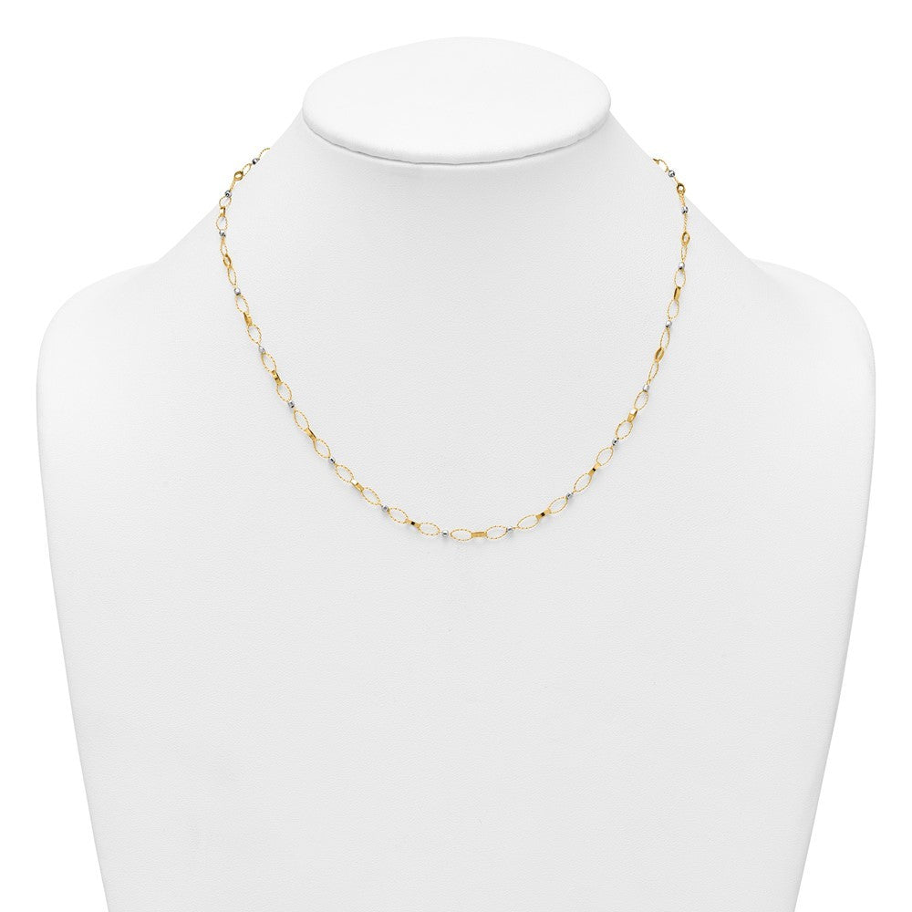 14k Two-tone Gold Polished Twisted Fancy Oval Links Faceted Beads Necklace 18"