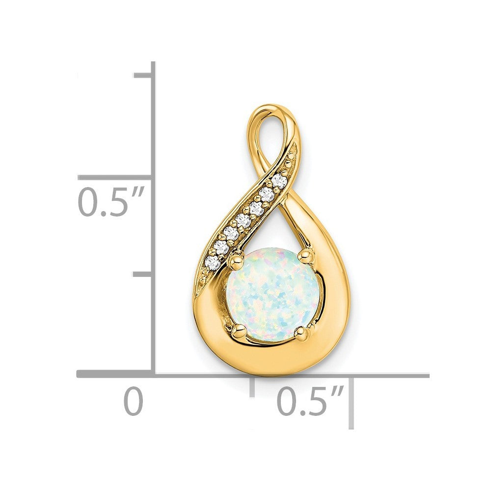 14k Yellow Gold Lab Created Opal and Diamond Teardrop Chain Slide