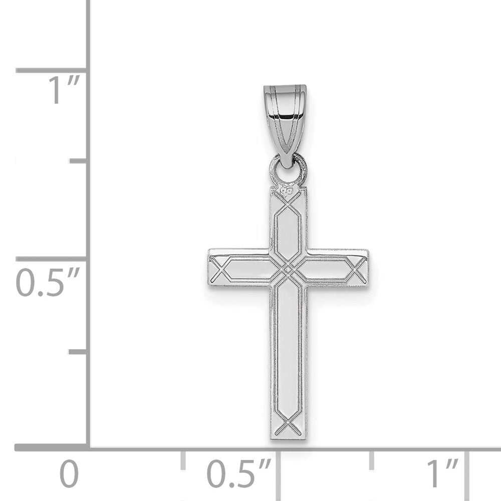 14k White Gold Solid Laser Etched Cross Pendant for Women