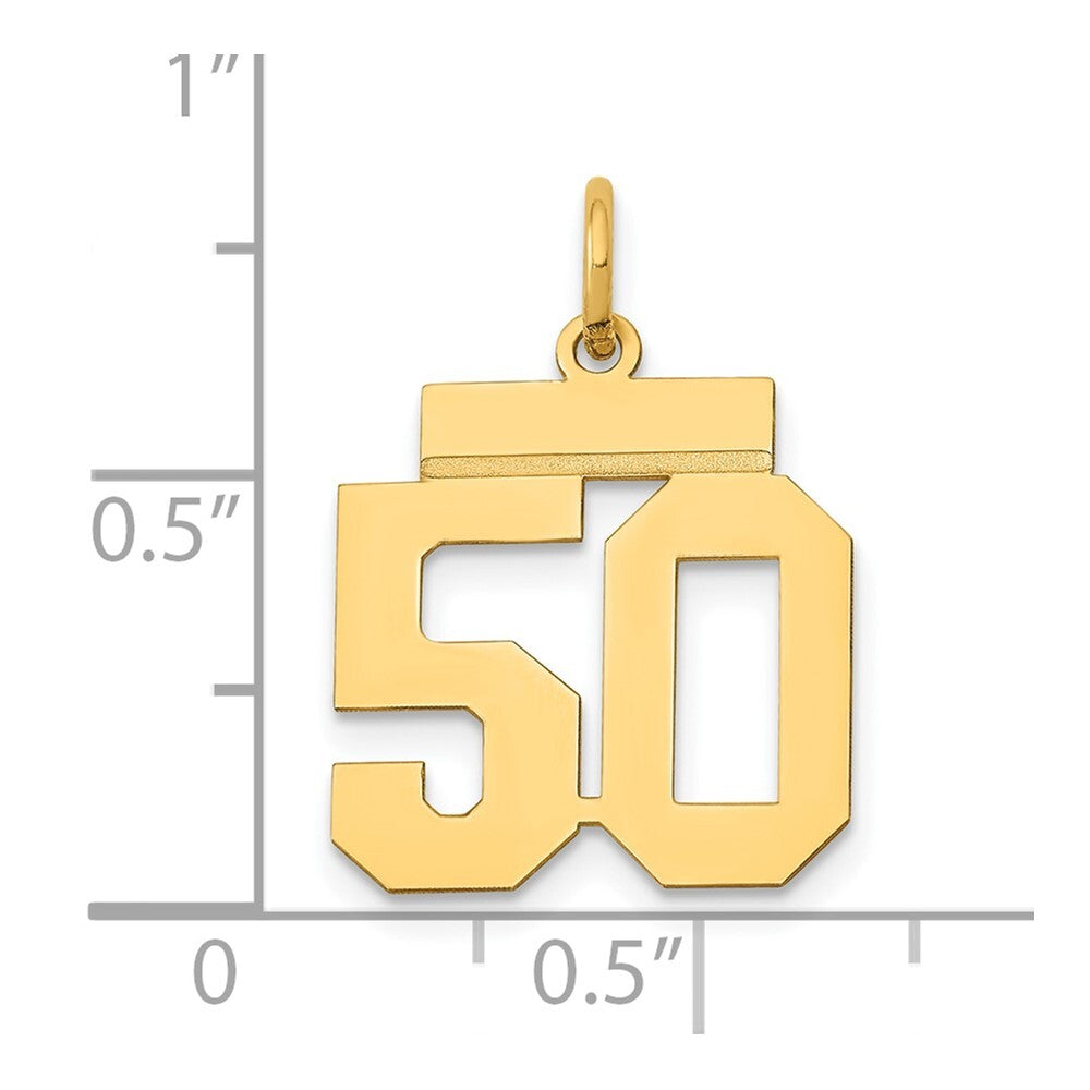 14k Yellow Gold Small Polished Number 50 Charm Pendant for Women