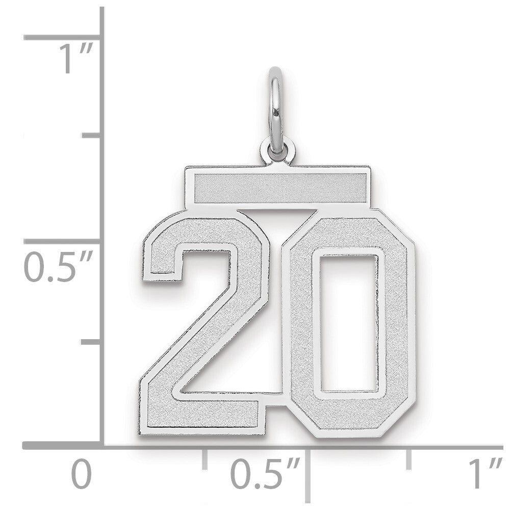 14k White Gold Medium Satin Number 20 Charm Pendant for Women