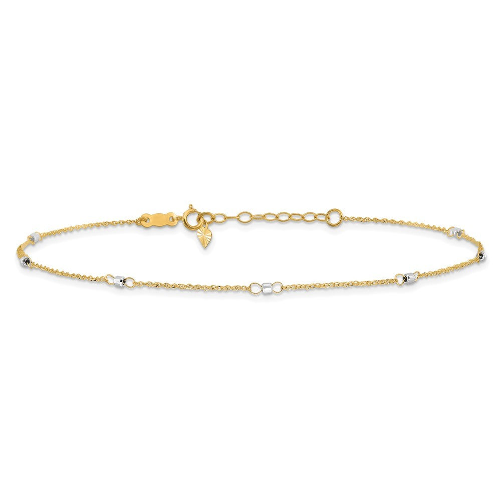 14K Two-tone Ropa Chain Mirror Beads 7-Station 10" Anklet