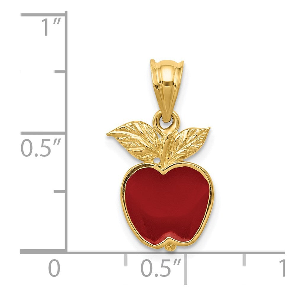 14k Yellow Gold Polished Red Enameled Apple Pendant for Women
