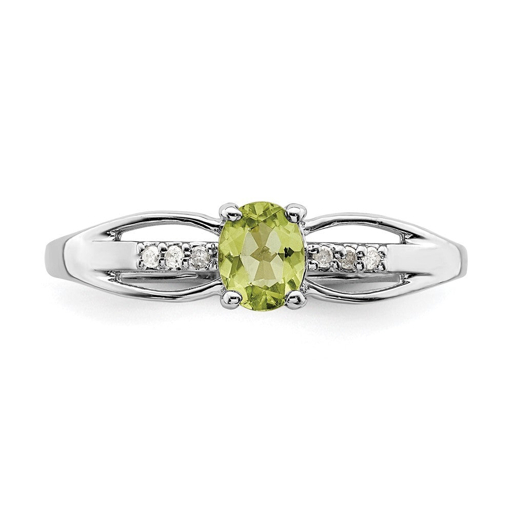 Sterling Silver Rhod-plated Diamond Peridot Ring Size 8