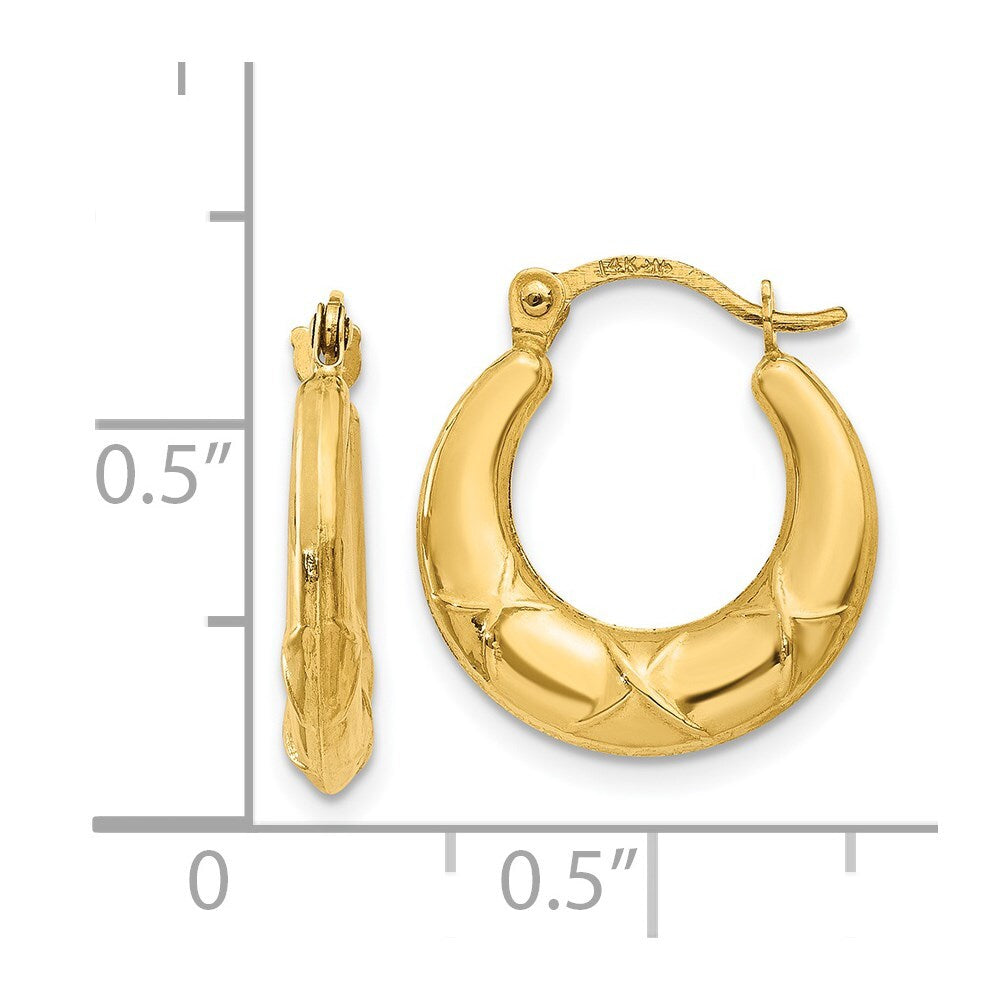 14k Yellow Gold Hollow X Hoop Earrings Gift for Women