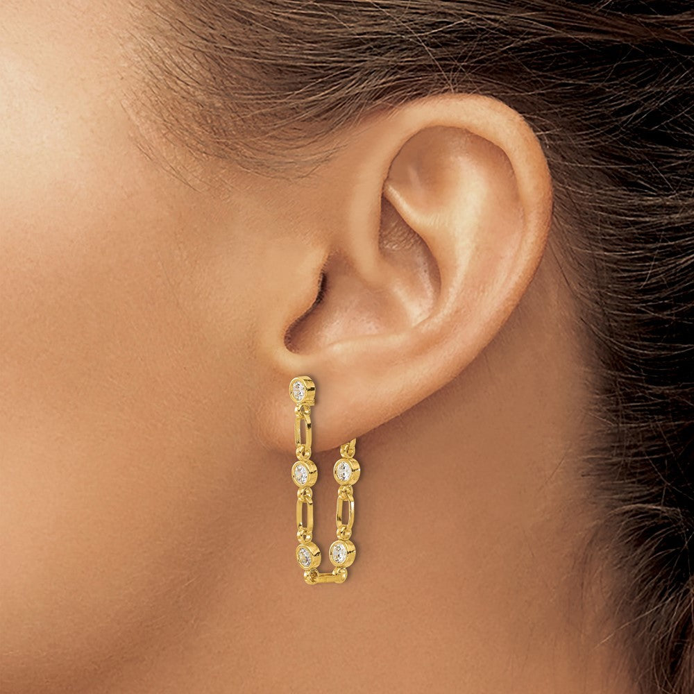 Sterling Silver Gold-tone Bezel CZ Dangle Earrings