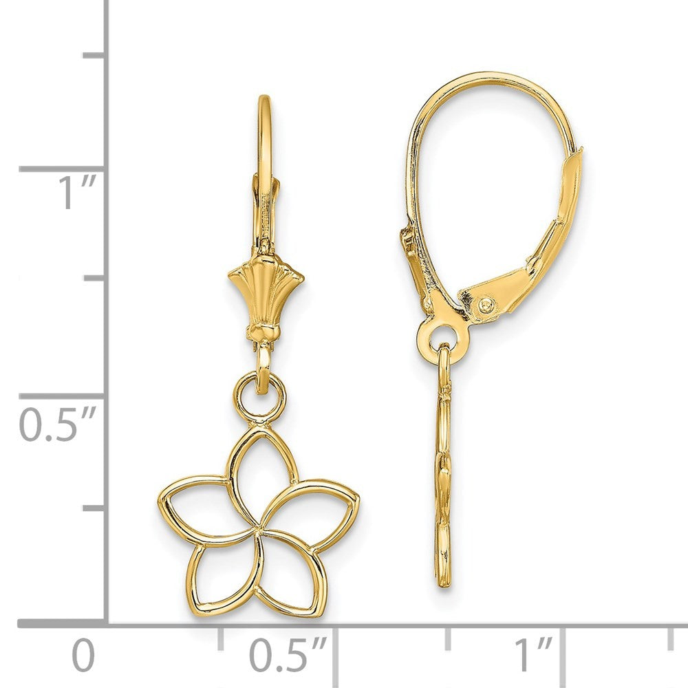 14k Yellow Gold Polished Cut-Out Flower Drop Dangle Earrings