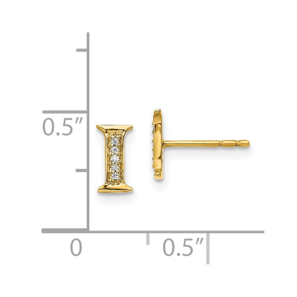 14k Yellow Gold Diamond Initial I Stud Earrings Gift for Women