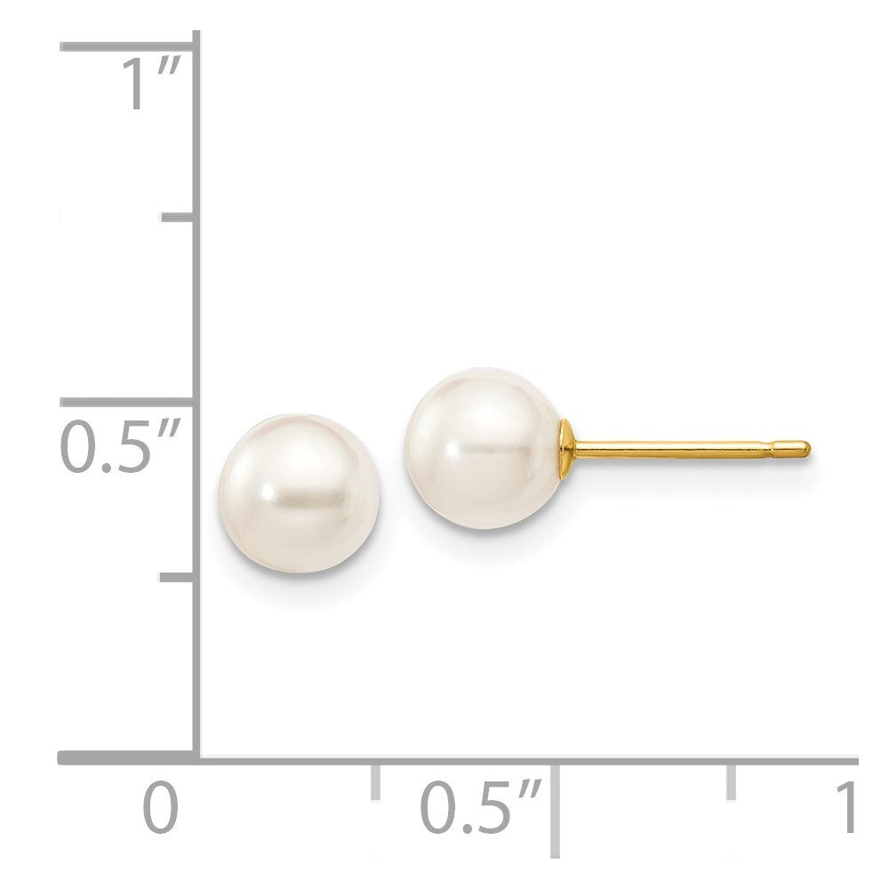 14k Yellow Gold 5-6mm White Round Akoya Saltwater Cultured Pearl Stud Earrings