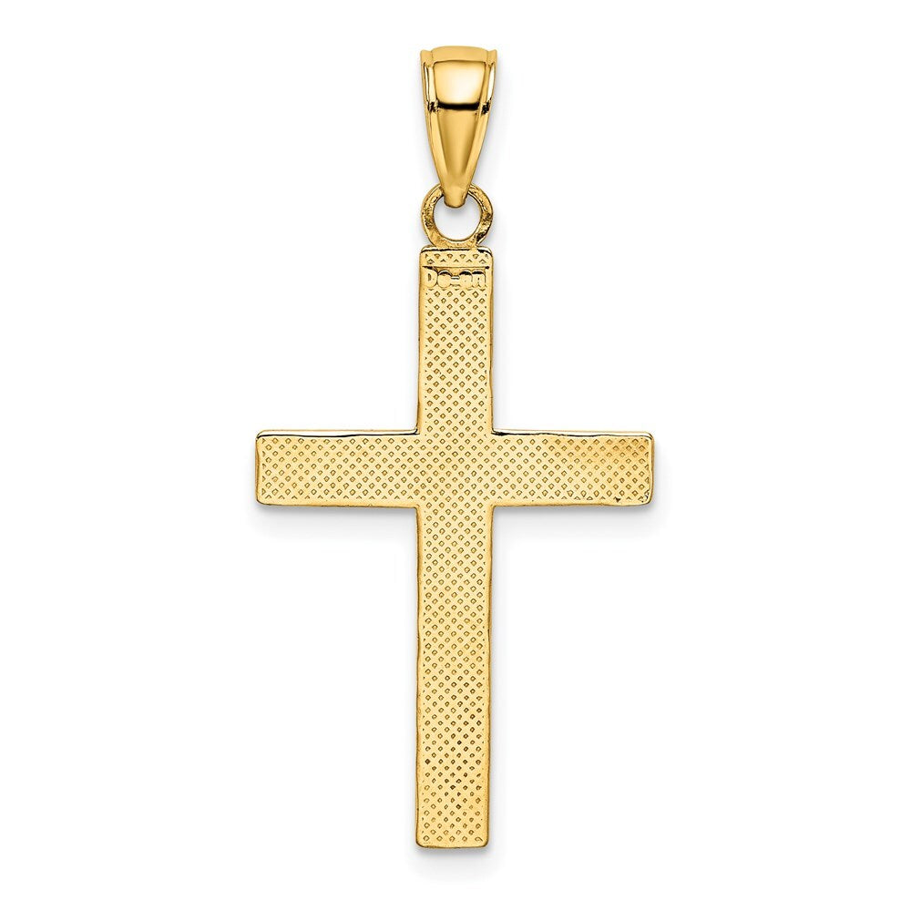14k Yellow Gold Rhodium Polished Tubular Cross Charm Pendant for Women