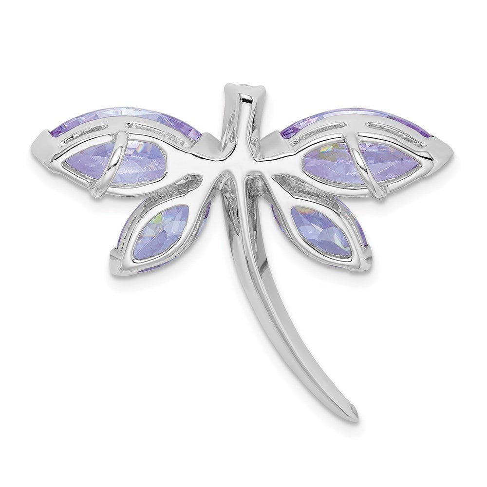 Sterling Silver Rhodium-plated Lavender Cubic Zirconia Dragonfly Slide