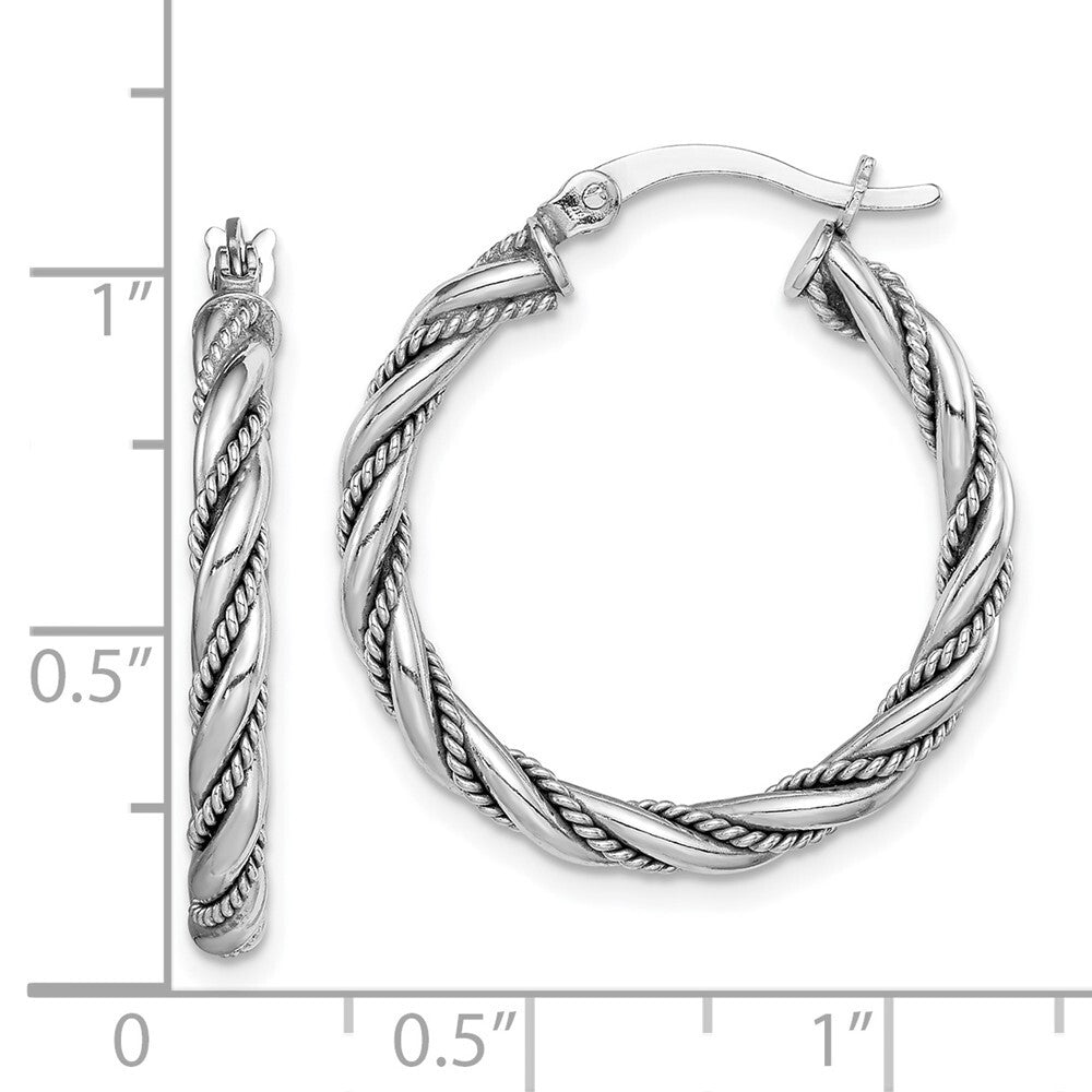 Sterling Silver Rhodium-plated 2.5x25mm Twisted Hoop Earrings