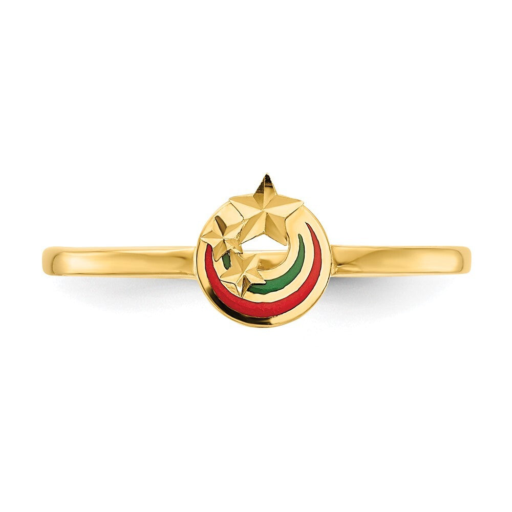 14K Yellow Gold Enameled with Diamond-cut Stars Ring Size 7