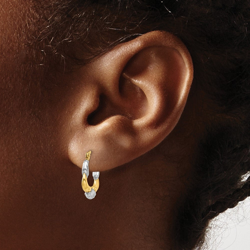 14k Yellow Gold & Rhodium Hollow Scalloped Hoop Earrings