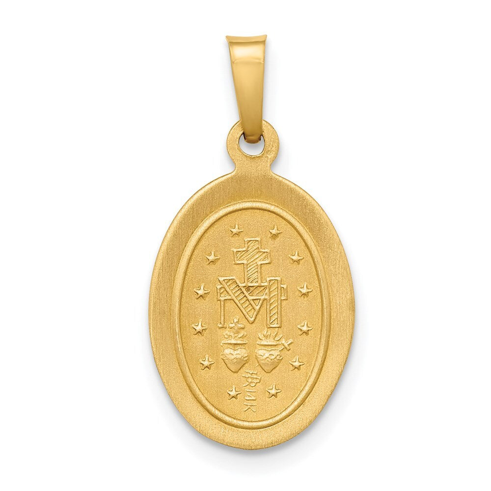 14k Yellow Gold Polished and Satin Miraculous Medal Hollow Pendant for Women