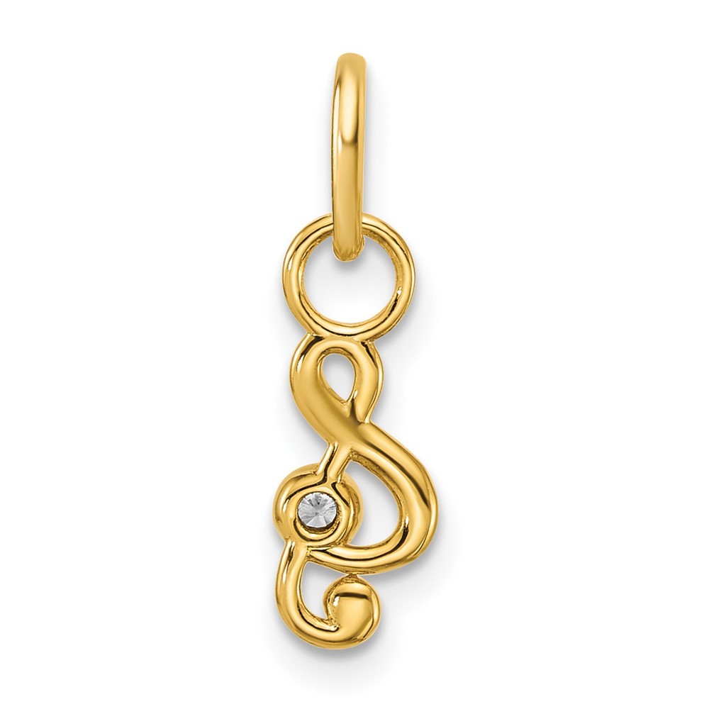 14k Yellow Gold Polished Diamond Music Treble Clef Charm