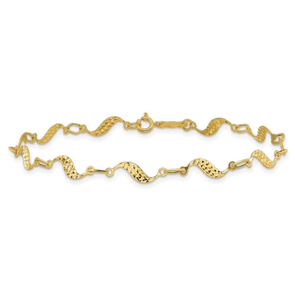 14k Yellow Gold Diamond-cut Wavy Link 7.5 inch Bracelet