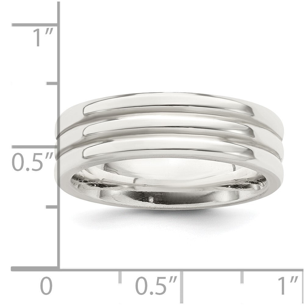 Sterling Silver 6mm Polished Flat Grooved Fancy Band Size 7