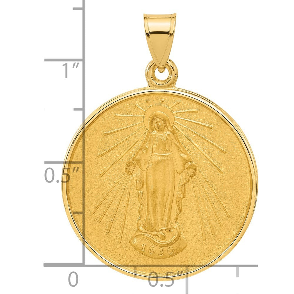 14k Yellow Gold Polished and Satin Solid Miraculous Mary Plain Back Medal