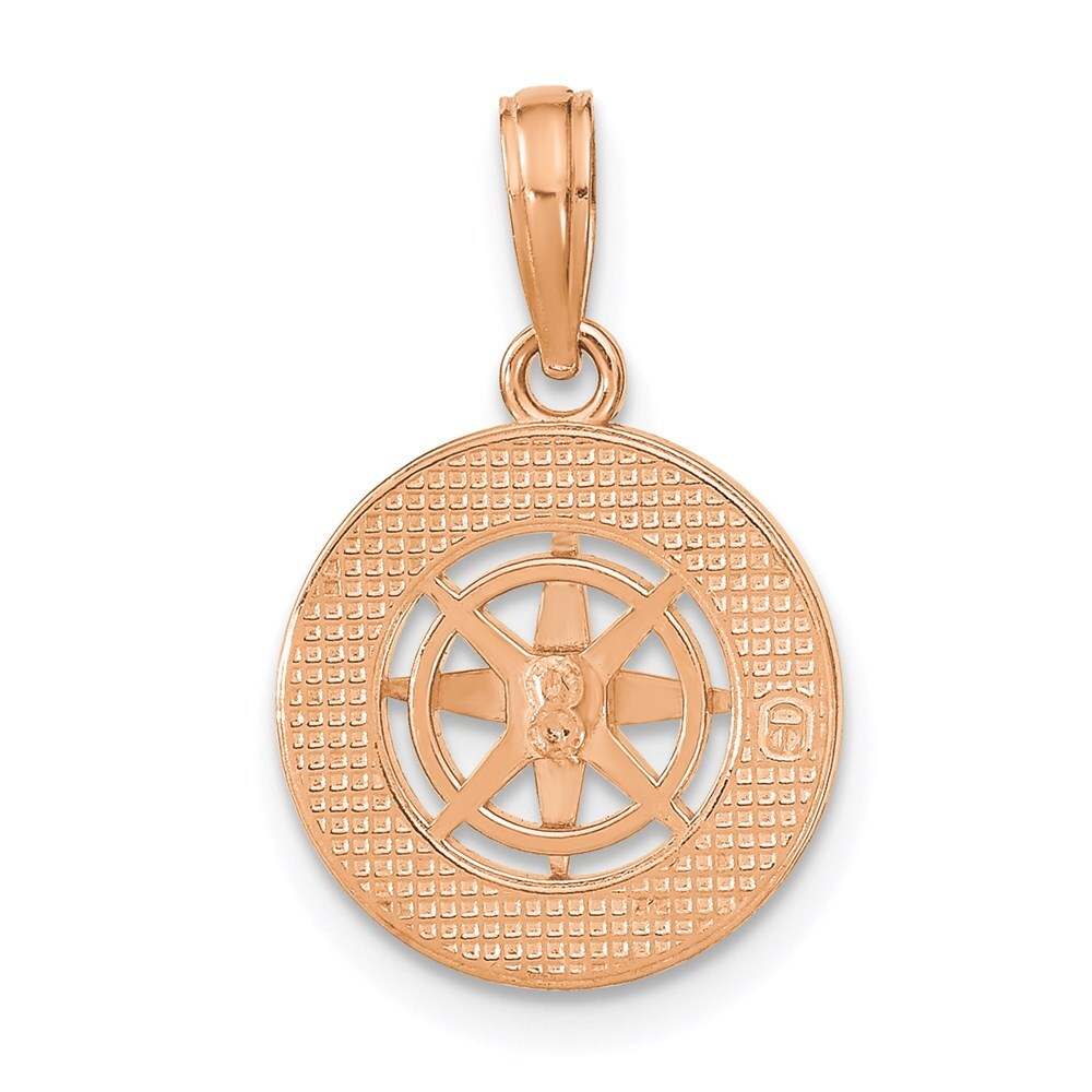 14K White and Rose Gold Rose and Medium Nautical Compass Pendant for Women