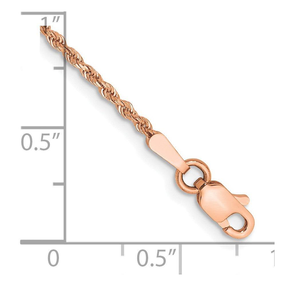 14K Rose Gold 7 inch 1.5mm Diamond-cut Rope Chain Bracelet