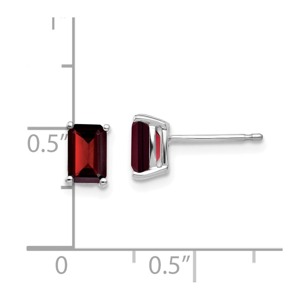 14k White Gold 6x4mm Emerald Cut Garnet Stud Earrings Gift for Women