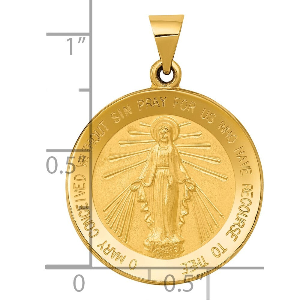 14k Yellow Gold Miraculous Medal Hollow Pendant