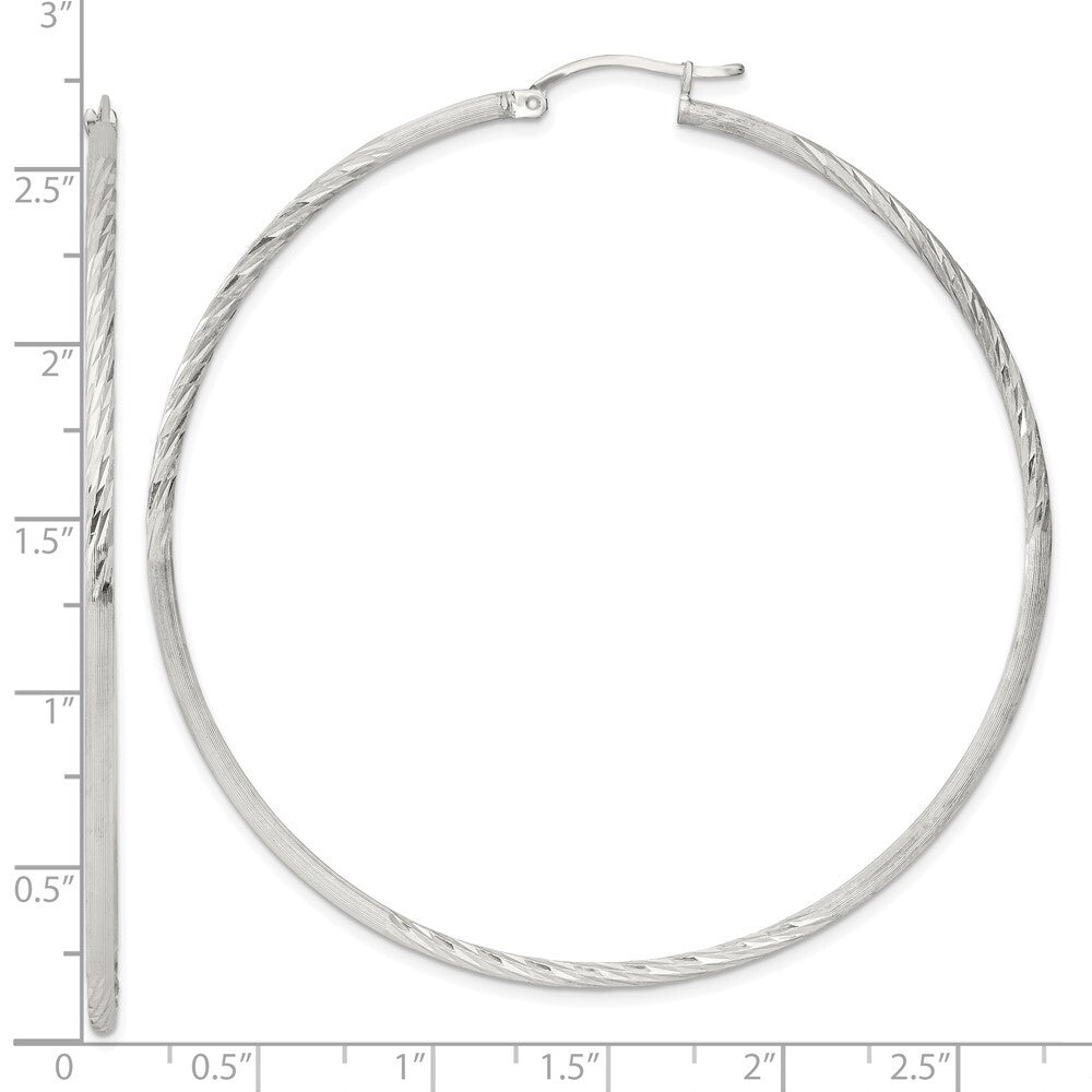 Sterling Silver 2mm Polished/Satin Diamond-cut Hoop Earrings