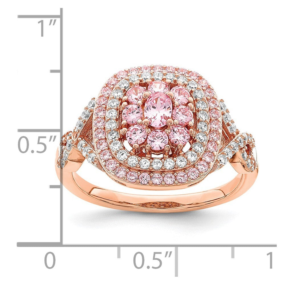 Sterling Silver Rose-plated Pink and White Cubic Zirconia Cushion Ring SZ 6 SZ 6
