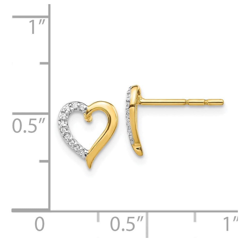 14k Yellow Gold Diamond Heart Stud Earrings Gift for Women