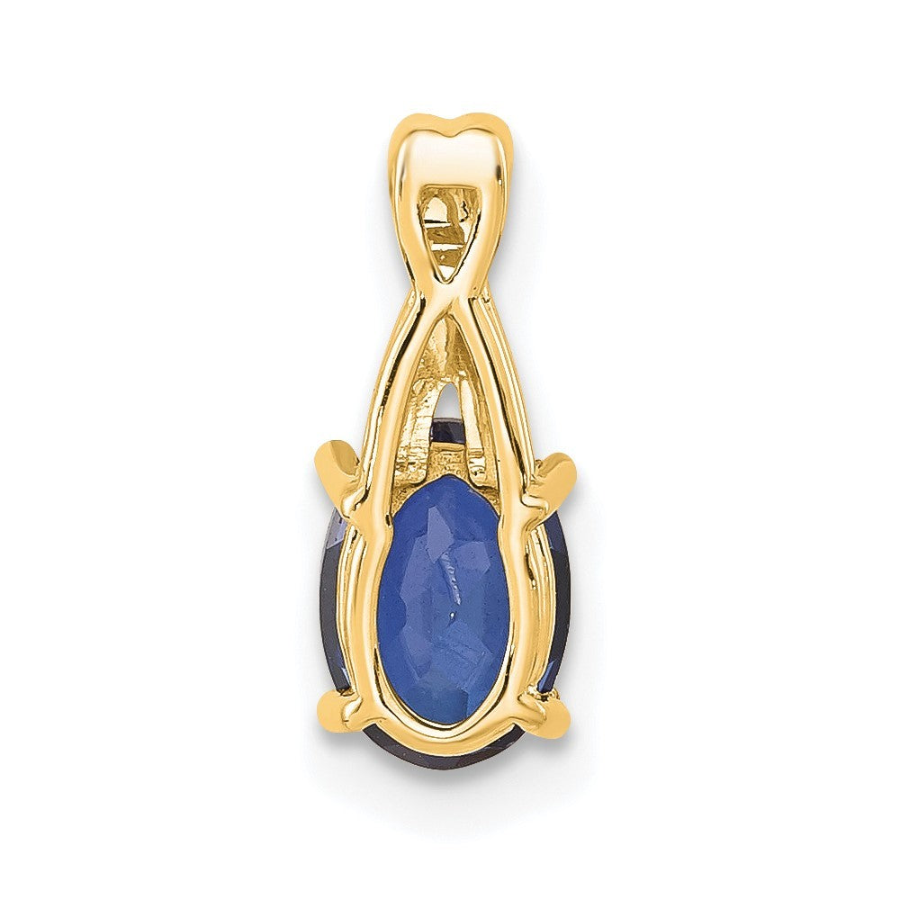 14k Yellow Gold Oval Created Sapphire and Diamond Pendant