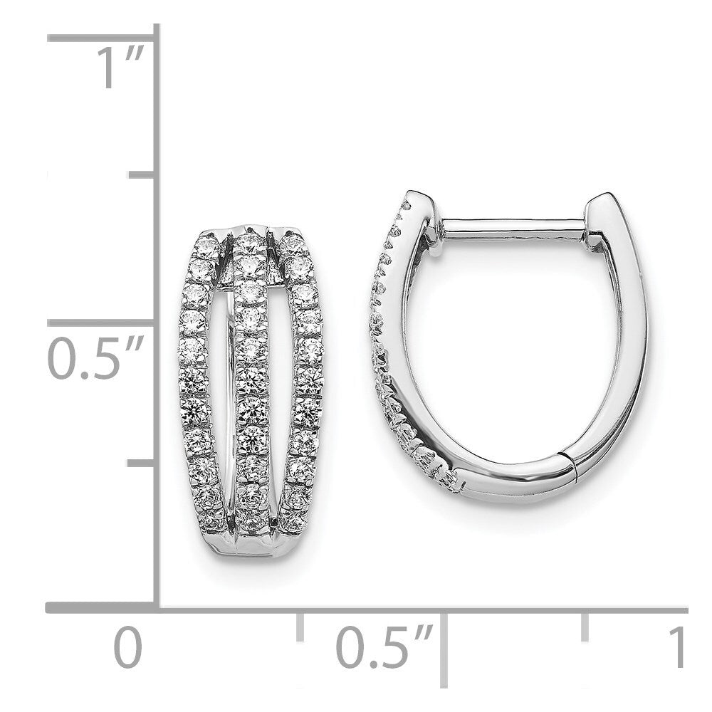 14k White Gold 3-row Diamond Hinged Hoop Earrings