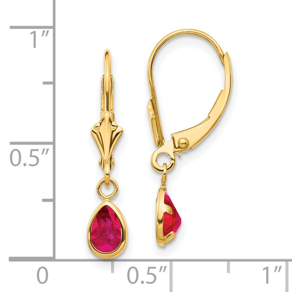 14k Yellow Gold 6x4mm Ruby/July Dangle Earrings Leverback Gift for Women