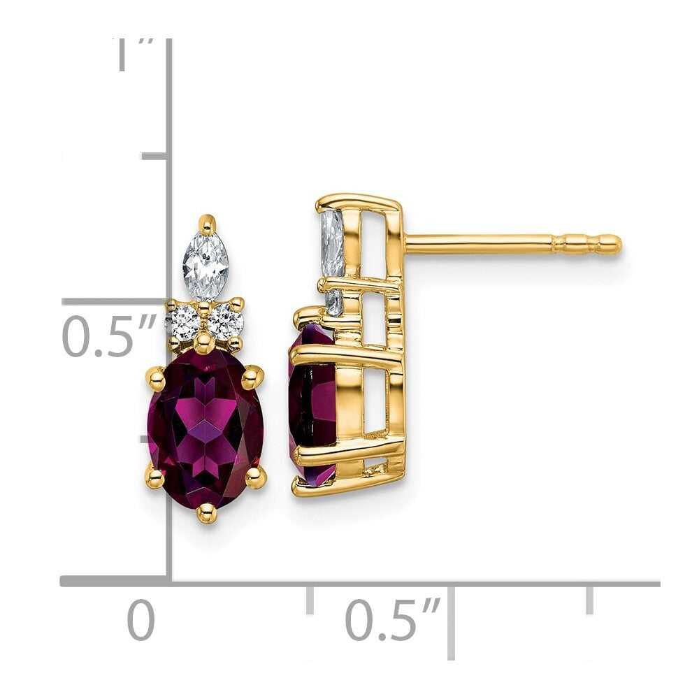 14k Yellow Gold Polished Diamond & Rhodolite Garnet Twisted Dangle Earrings