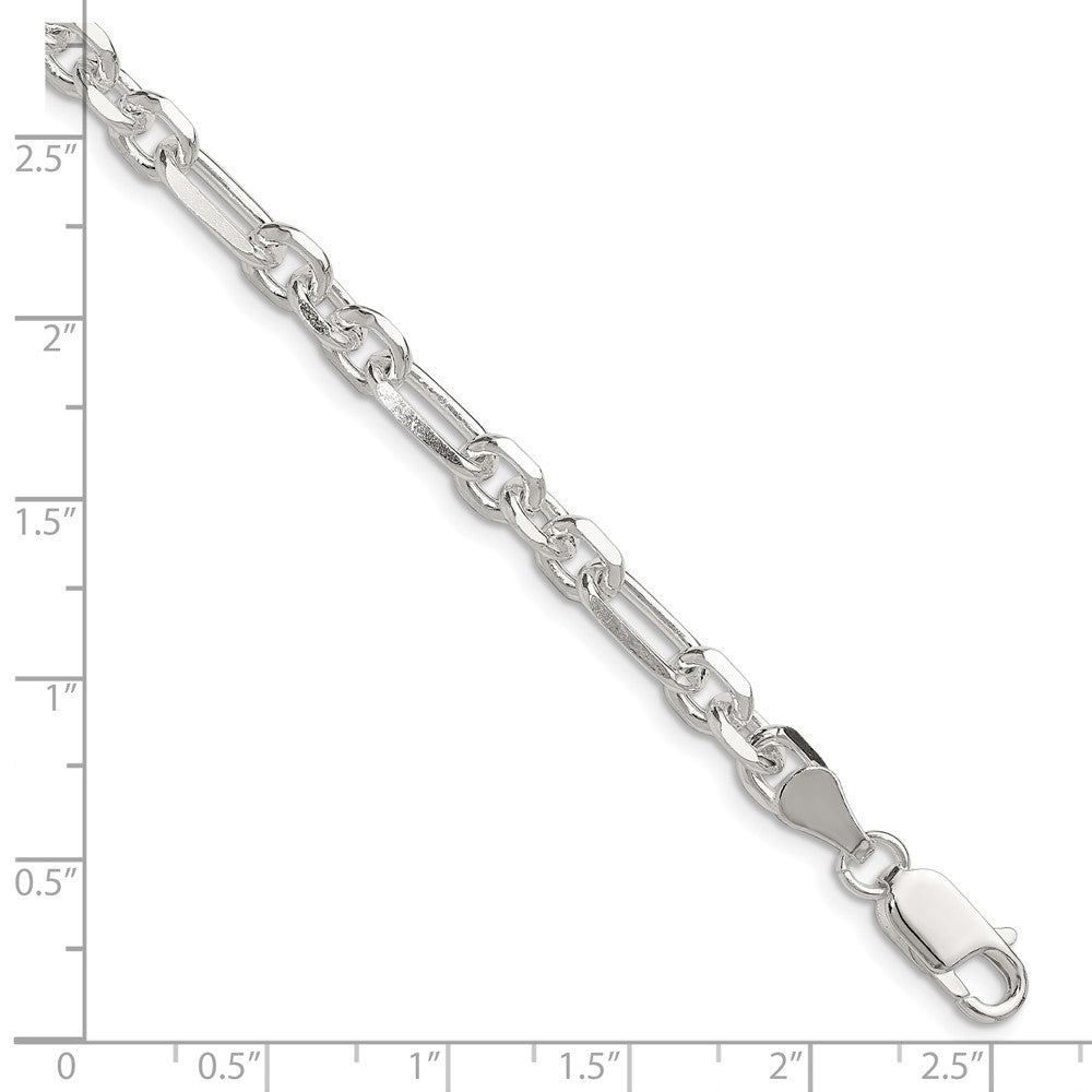 Sterling Silver Diamond-Cut 6mm 3 Short Plus 1 Long Cable Link Chain Bracelet