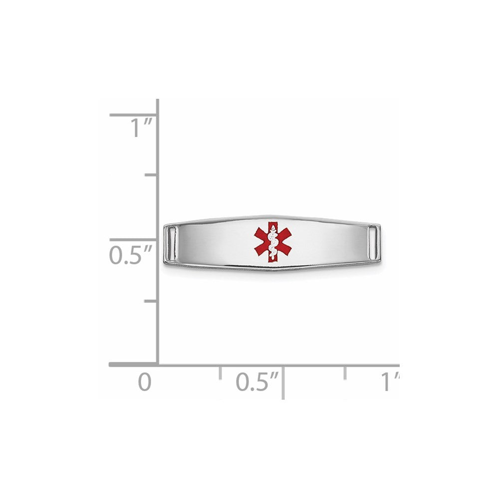 14k White Gold 19x5mm Centered Red Epoxy Enameled Medical ID Plate # 813