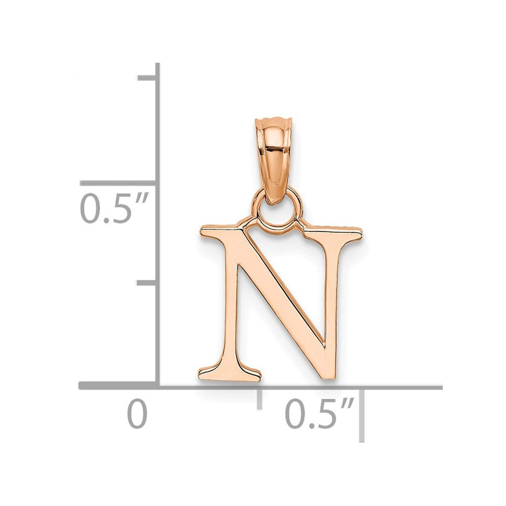 14k Rose Gold Polished Block Letter N Initial Pendant for Women