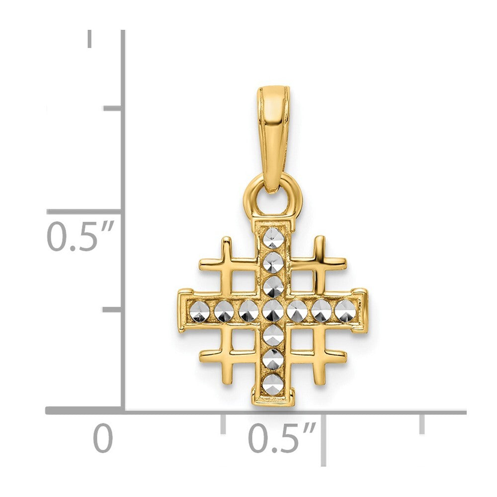 14k Yellow Gold Rhodium Diamond-Cut Jerusalem Cross Pendant for Women