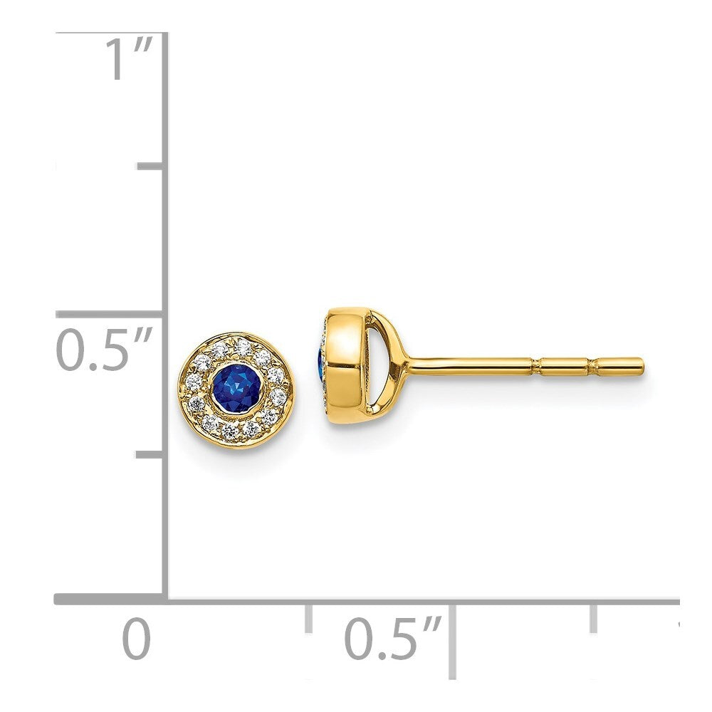 14k Yellow Gold Diamond and Sapphire Halo Stud Earrings