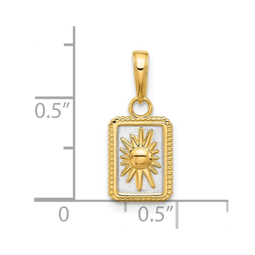 14k Yellow Gold and White Rhodium Sun in Frame Pendant