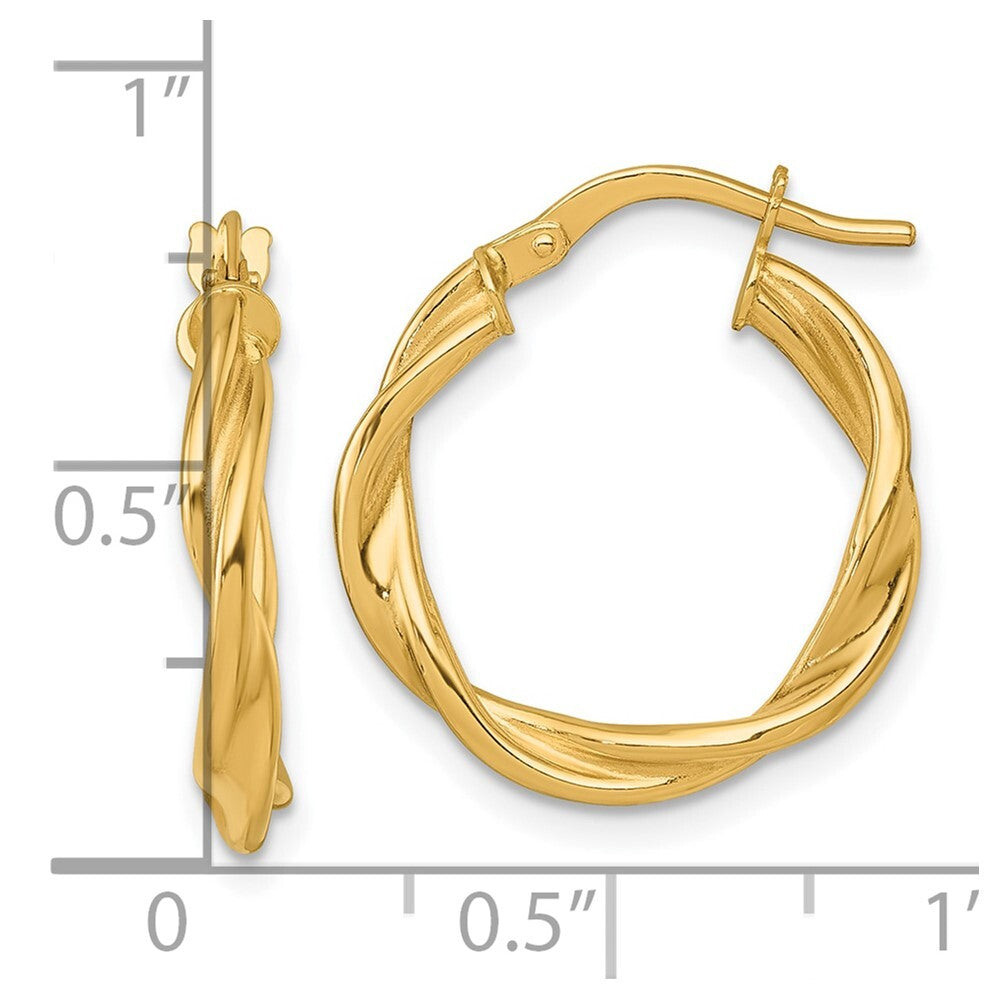14k Yellow Gold Polished Twist Hoop Earrings Gift for Women