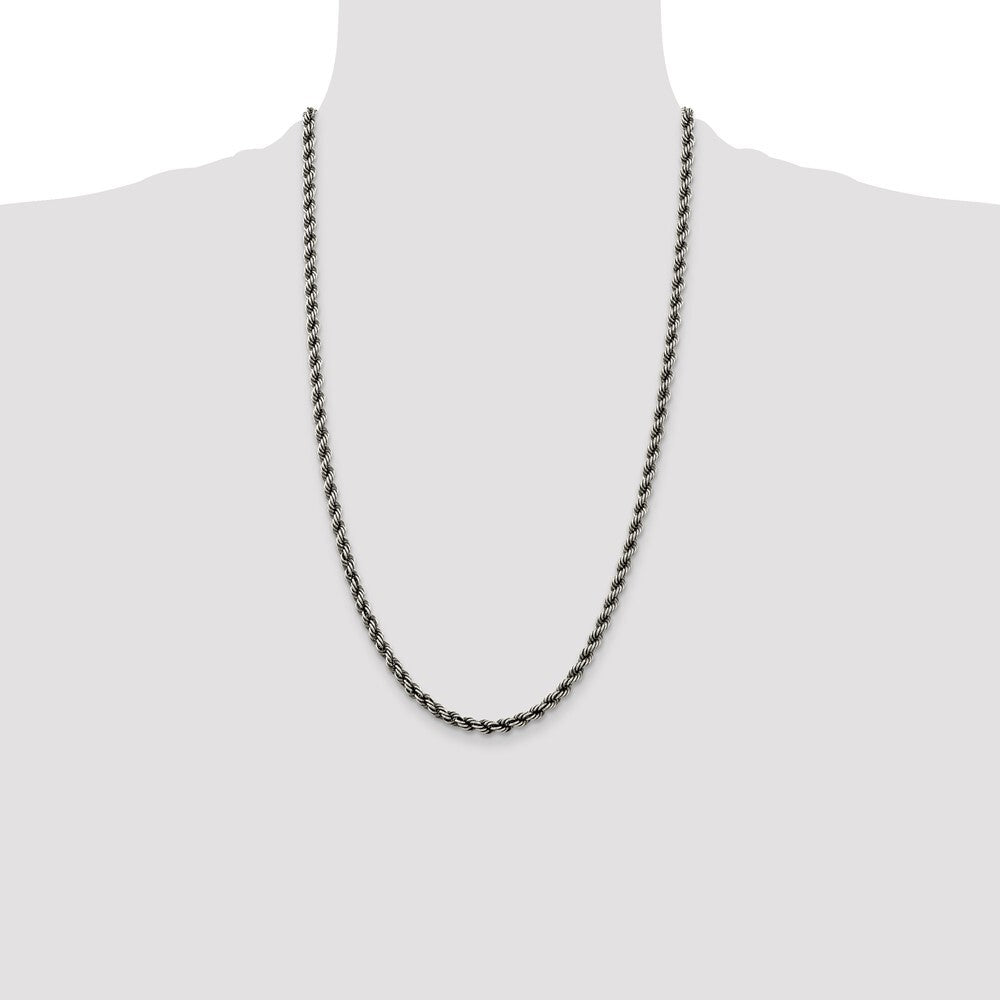 Sterling Silver Ruthenium-plated 4.5mm Rope Chain