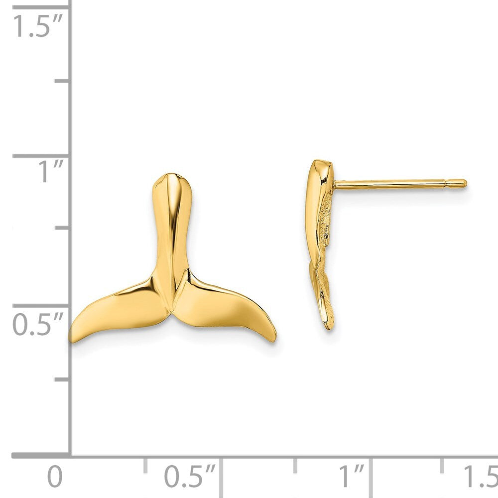 14k Yellow Gold 2-D Whale Tail Stud Earrings Gift for Women