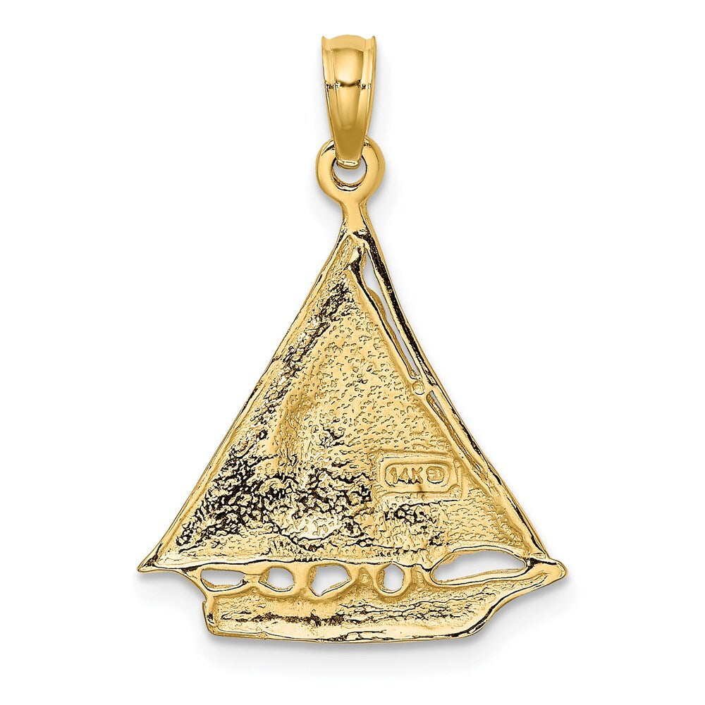 14k Yellow Gold Polished and Textured Sailboat Charm Pendant for Women