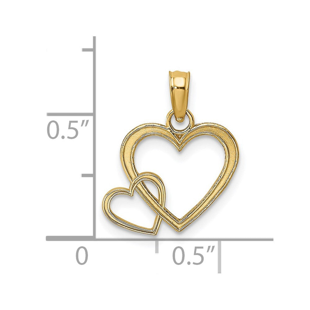 14k Yellow Gold Flat Two Hearts Intertwined Charm