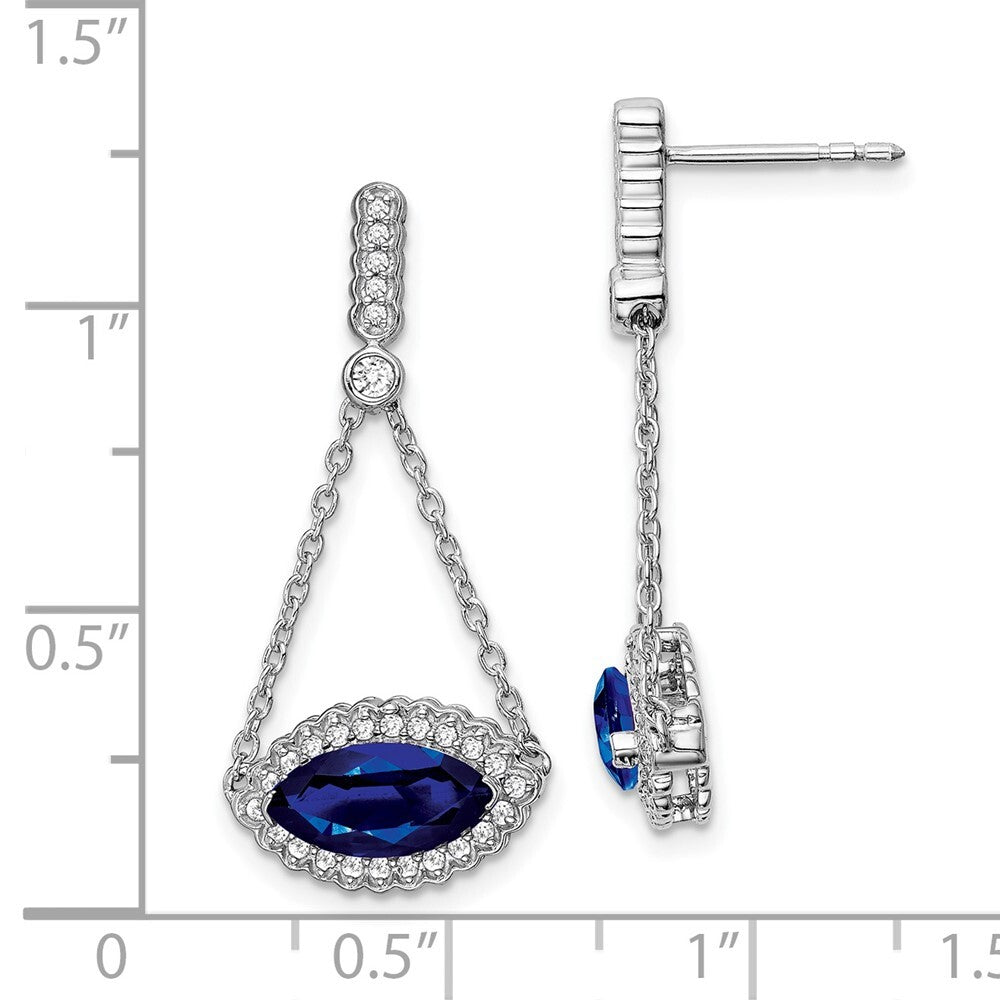 14k White Gold Marquise Created Sapphire and Diamond Drop & Dangle Earrings