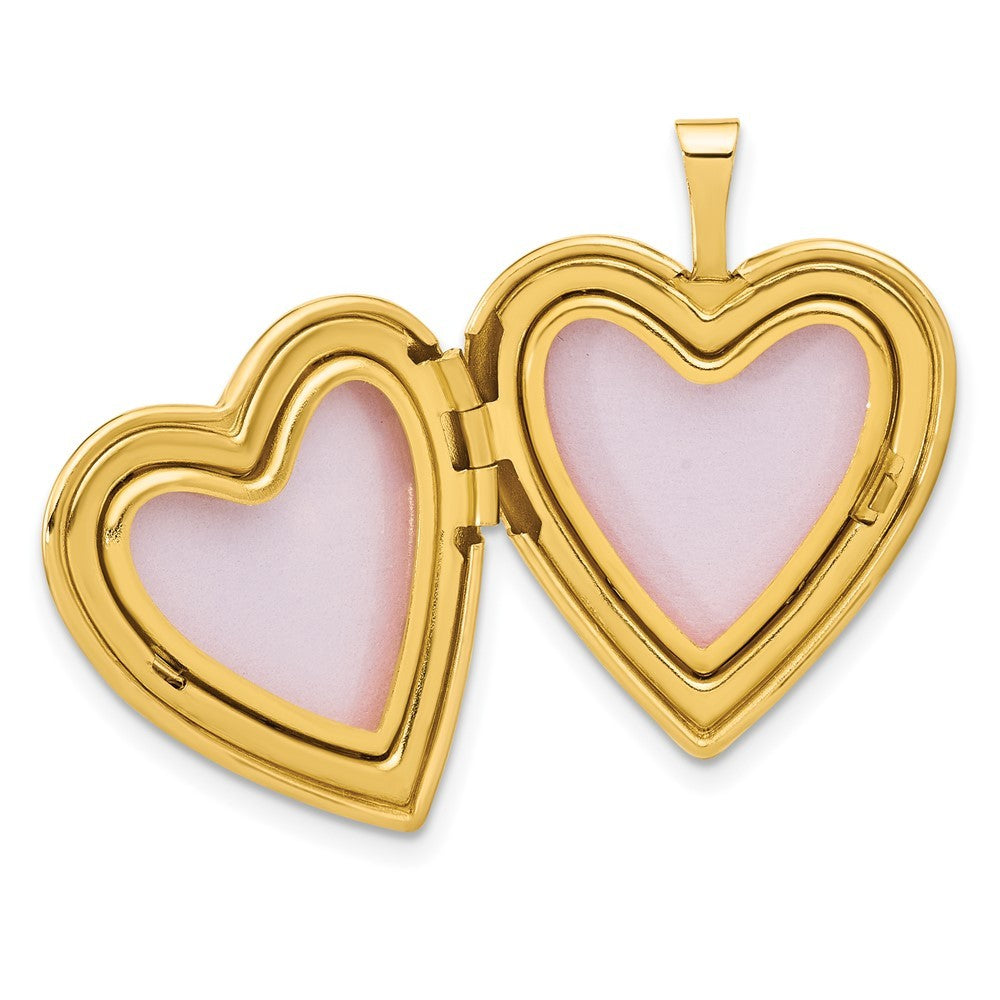 14k Yellow Gold Satin and Polished Angel Wings 20mm Heart Locket