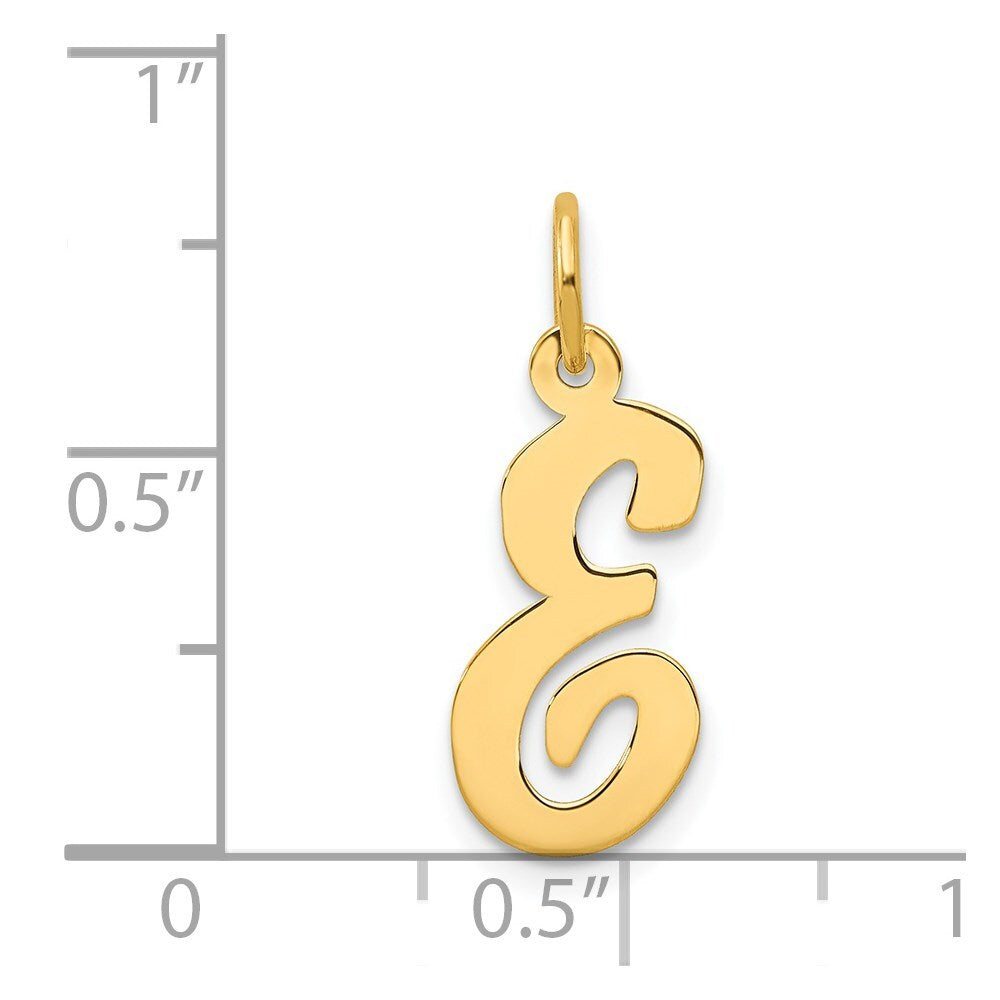 14k Yellow Gold Medium Script Letter E Initial Charm Pendant for Women