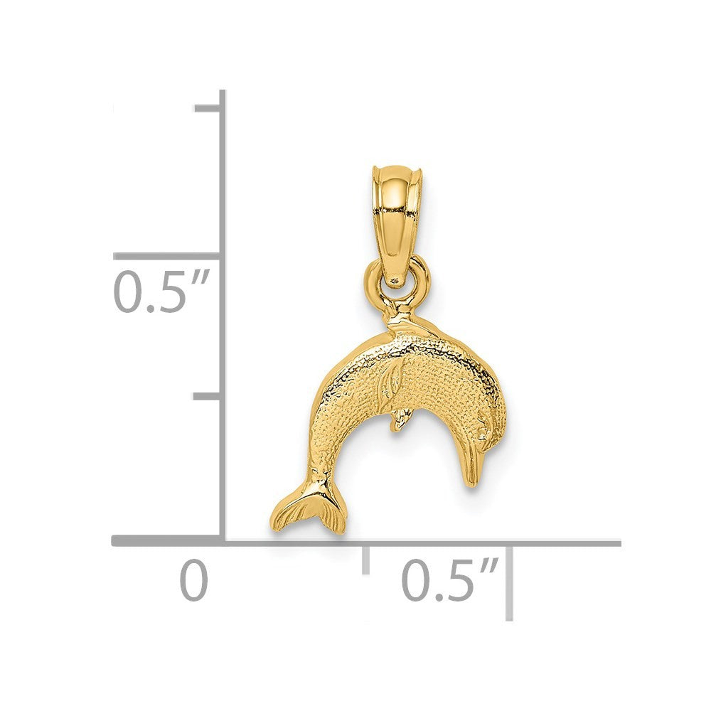 14k Yellow Gold Textured Mini Dolphin Jumping Charm