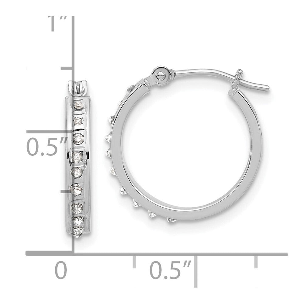 14K White Gold Diamond Fascination Polished Hoop Earrings Gift for Women